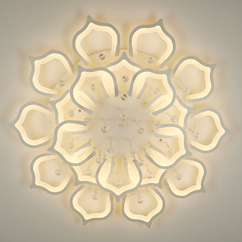 White Lotus Flush Ceiling Light Modernity LED Acrylic Semi Flush Mount with Crystal Decor Clearhalo 'Ceiling Lights' 'Close To Ceiling Lights' 'Lighting' 2629313