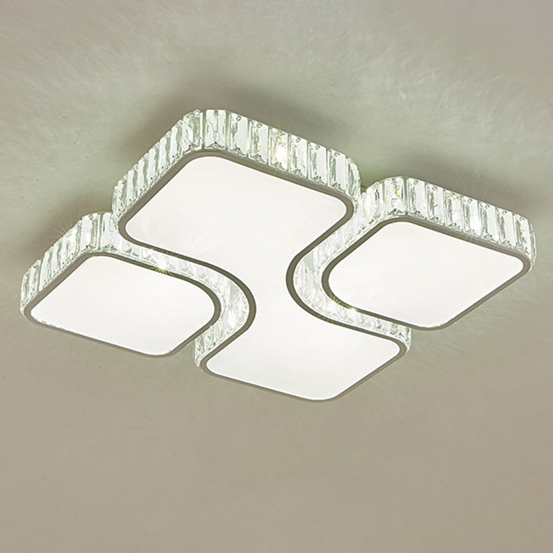 White Quadrangle Flush Light Contemporary LED Acrylic Flush Mount Light with Inlaid Crystal White 19.5