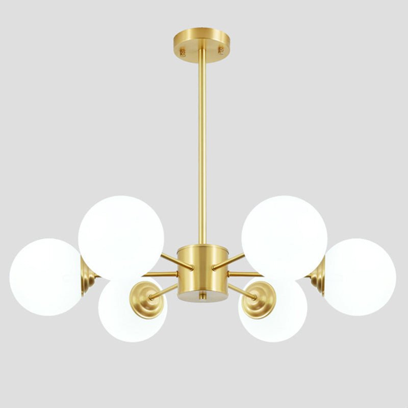 Post-Modern Metal Hanging Chandelier Light Opal Glass Shade Ceiling Chandelier in Gold for Living Room 6 Gold Clearhalo 'Ceiling Lights' 'Chandeliers' Lighting' 2629553