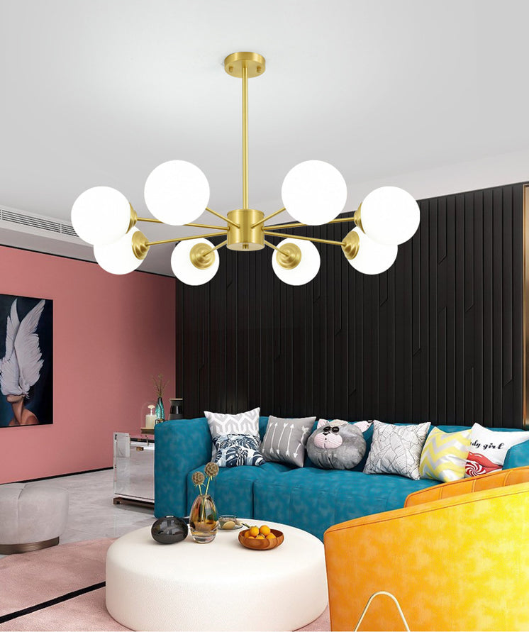 Post-Modern Metal Hanging Chandelier Light Opal Glass Shade Ceiling Chandelier in Gold for Living Room Clearhalo 'Ceiling Lights' 'Chandeliers' Lighting' 2629561