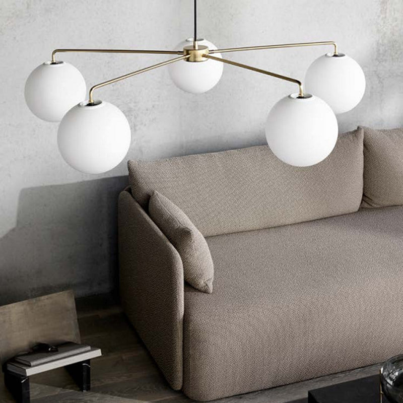 Modern Minimalist Chandelier Light Fixture Spherical White Glass 5 Light Ceiling Chandelier for Living Room Clearhalo 'Ceiling Lights' 'Chandeliers' Lighting' 2629565