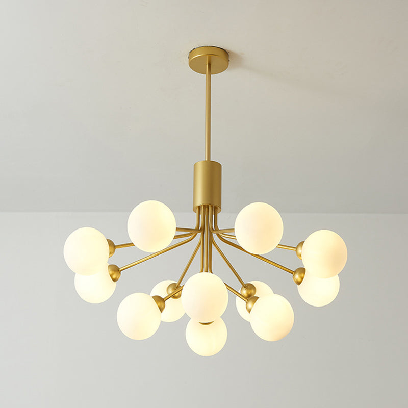 Post-Modern Starburst Hanging Chandelier Light Opal Glass Shade Ceiling Chandelier in Gold for Living Room Clearhalo 'Ceiling Lights' 'Chandeliers' Lighting' options 2629633