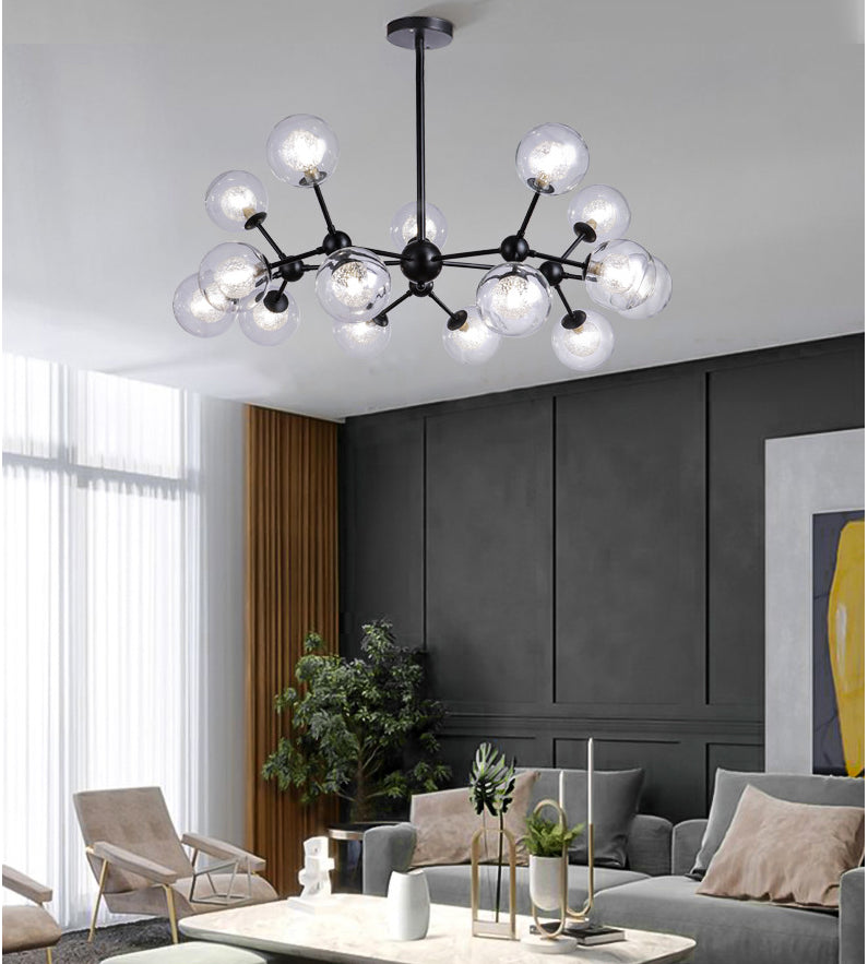 Black Branch Hanging Chandelier Light Modern Clear Glass Shade Ceiling Chandelier for Living Room Clearhalo 'Ceiling Lights' 'Chandeliers' Lighting' 2629752