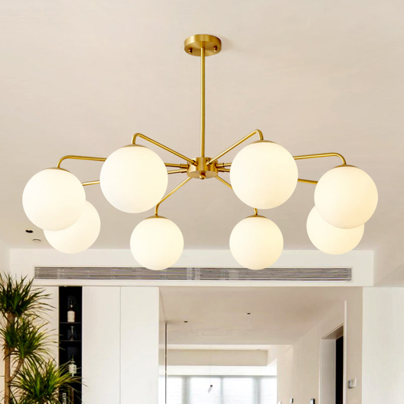 Post-Modern Minimalist Chandelier Light Fixture Spherical White Glass Ceiling Chandelier for Living Room Clearhalo 'Ceiling Lights' 'Chandeliers' Lighting' options 2629806