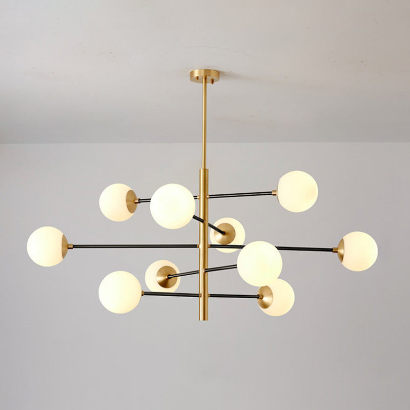 Post-Modern Hanging Chandelier Light Satin Opal Glass Ceiling Chandelier in Gold for Living Room Clearhalo 'Ceiling Lights' 'Chandeliers' Lighting' options 2629822