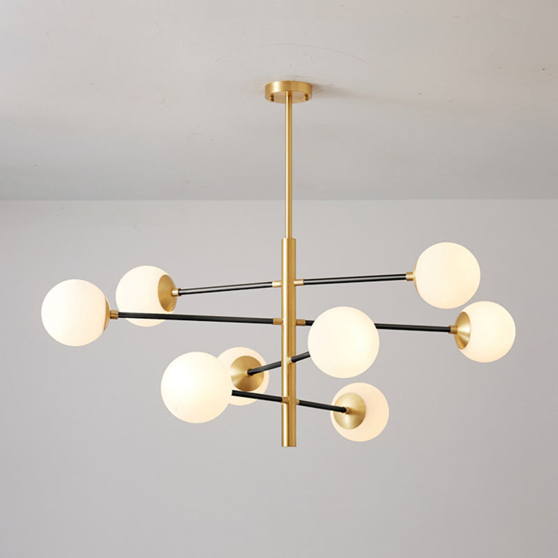 Post-Modern Hanging Chandelier Light Satin Opal Glass Ceiling Chandelier in Gold for Living Room Clearhalo 'Ceiling Lights' 'Chandeliers' Lighting' options 2629824