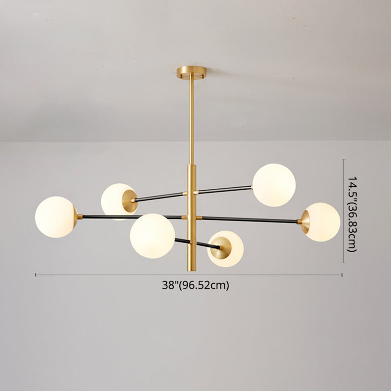 Post-Modern Hanging Chandelier Light Satin Opal Glass Ceiling Chandelier in Gold for Living Room Clearhalo 'Ceiling Lights' 'Chandeliers' Lighting' options 2629830