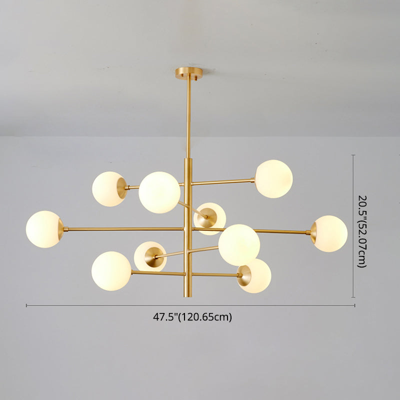 Post-Modern Hanging Chandelier Light Satin Opal Glass Ceiling Chandelier in Gold for Living Room Clearhalo 'Ceiling Lights' 'Chandeliers' Lighting' options 2629832