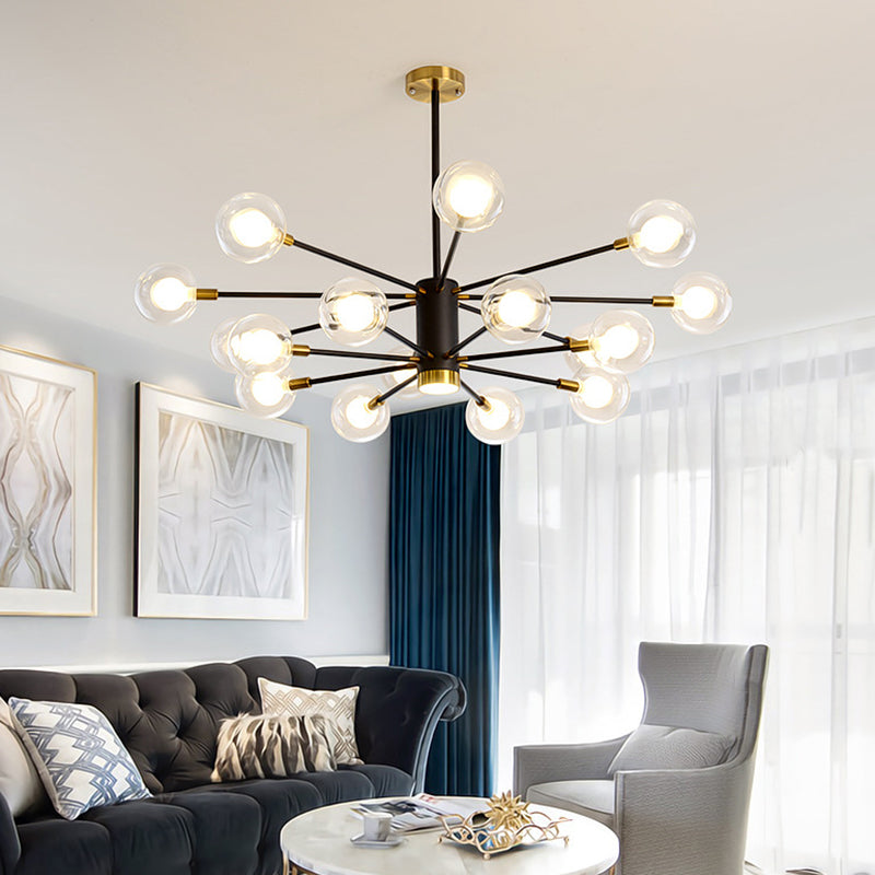 Post-Modern Starburst Hanging Chandelier Light Clear Globe Glass Ceiling Chandelier for Living Room Clearhalo 'Ceiling Lights' 'Chandeliers' Lighting' options 2629842