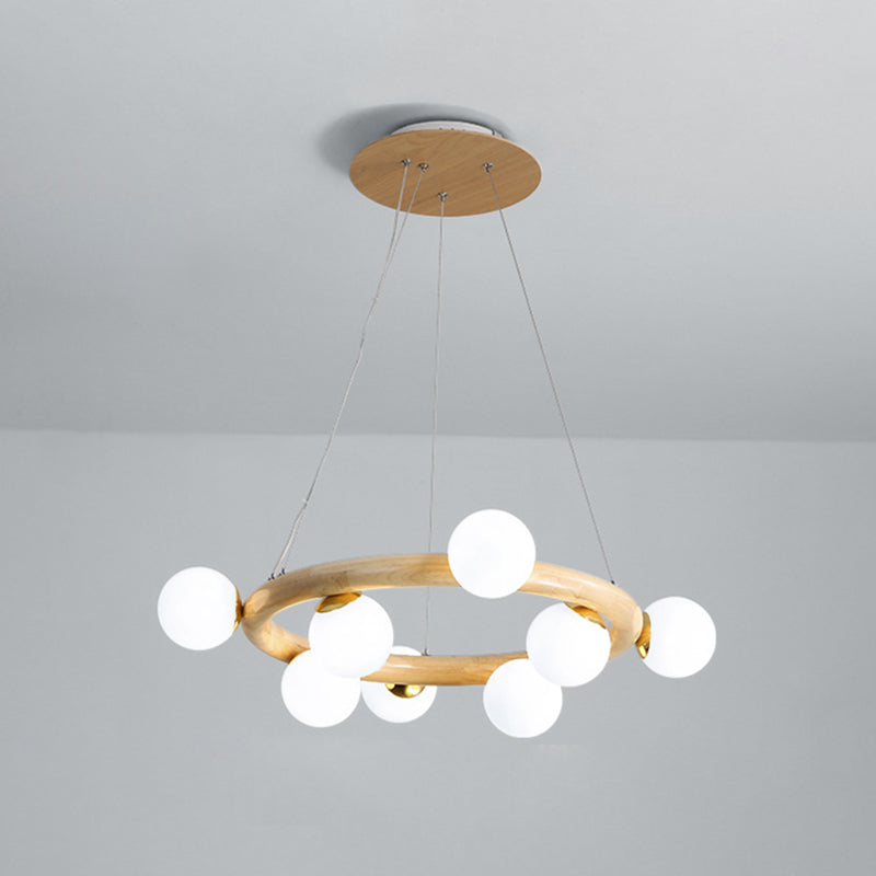 Modern Minimalist Round Chandelier Light Fixture Natural Wood Living Room Ceiling Chandelier Clearhalo 'Ceiling Lights' 'Chandeliers' Lighting' options 2629869