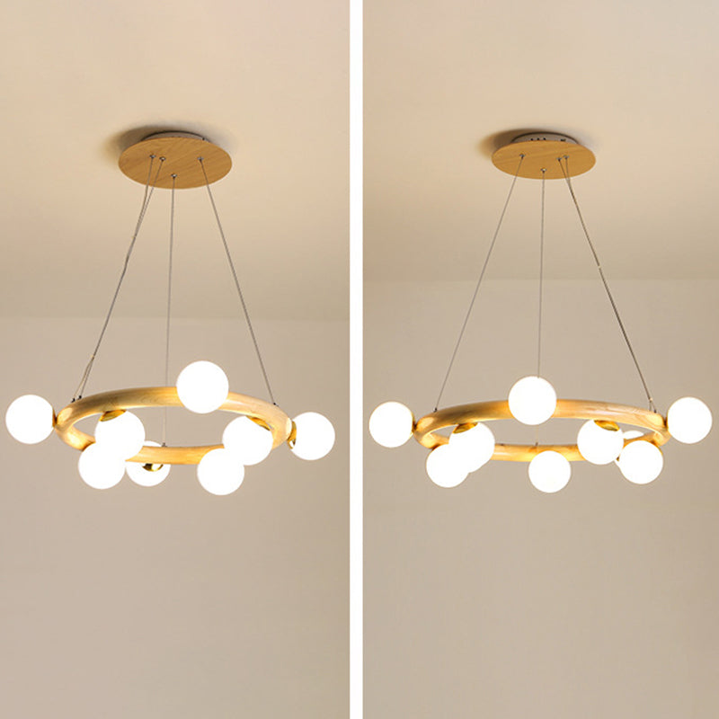 Modern Minimalist Round Chandelier Light Fixture Natural Wood Living Room Ceiling Chandelier Clearhalo 'Ceiling Lights' 'Chandeliers' Lighting' options 2629879