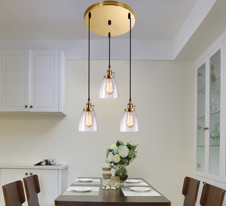 3 Lights Tapered Glass Pendant Industrial Multiple Hanging Lights with Hanging Cord for Bar Clearhalo 'Ceiling Lights' 'Pendant Lights' 'Pendants' Lighting' 2629933