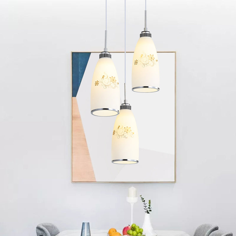 3 Lights Bottle Multi Light Pendant Modern Simple White Glass Hanging Light for Restaurant Clearhalo 'Ceiling Lights' 'Pendant Lights' 'Pendants' Lighting' 2629969