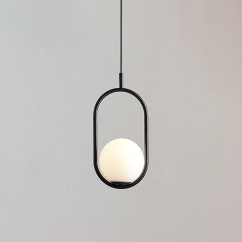 1 Light Hanging Light Fixtures Mid-Century Modern White Glass Hanging Pendant Lights for Bedroom Clearhalo 'Ceiling Lights' 'Pendant Lights' 'Pendants' Lighting' options 2630087