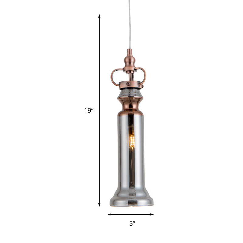 Modern Cylinder Pendant Lamp Smoke Gray/Cognac Glass 1 Light Bedroom Hanging Ceiling Light Clearhalo 'Ceiling Lights' 'Glass shade' 'Glass' 'Modern Pendants' 'Modern' 'Pendant Lights' 'Pendants' Lighting' 263058