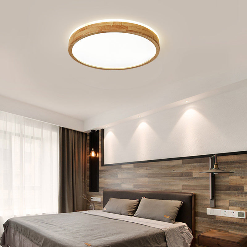 Wooden Round Flush Mount Ceiling Fixture Minimalism LED Wood Ceiling Mounted Fixture Clearhalo 'Ceiling Lights' 'Close To Ceiling Lights' 'Lighting' 2630850