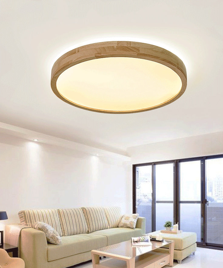 Wooden Round Flush Mount Ceiling Fixture Minimalism LED Wood Ceiling Mounted Fixture Clearhalo 'Ceiling Lights' 'Close To Ceiling Lights' 'Lighting' 2630856