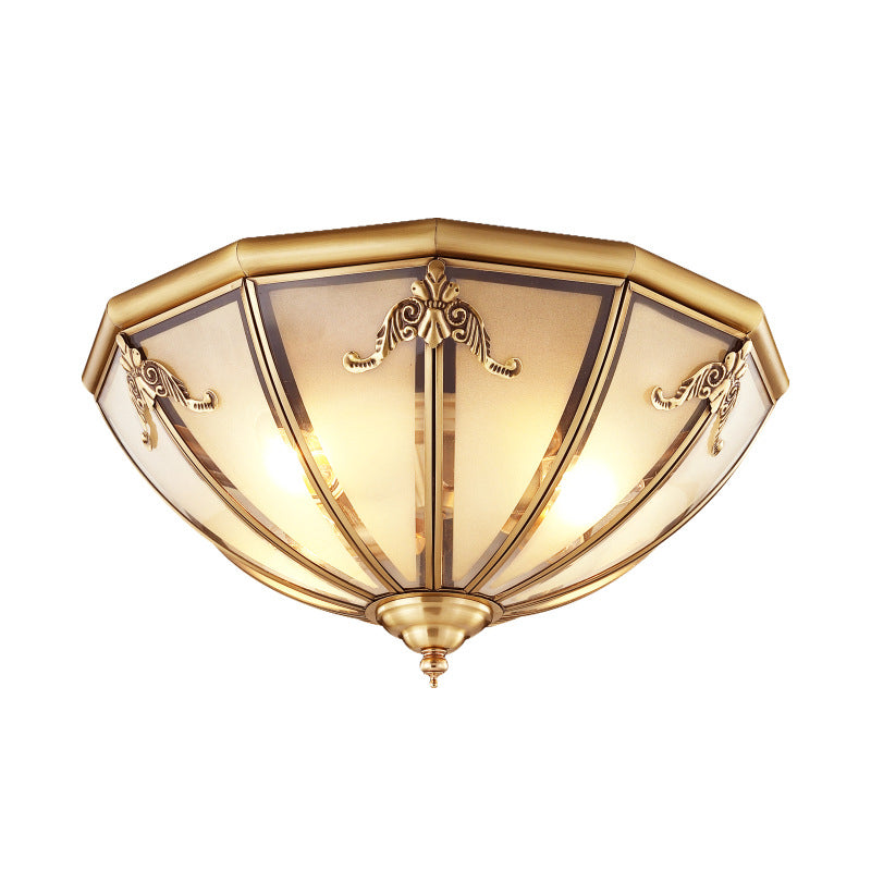 Traditional Inverted Close To Ceiling Lighting Glass Flushmount Lighting in Brass Clearhalo 'Ceiling Lights' 'Close To Ceiling Lights' 'Lighting' 2631151