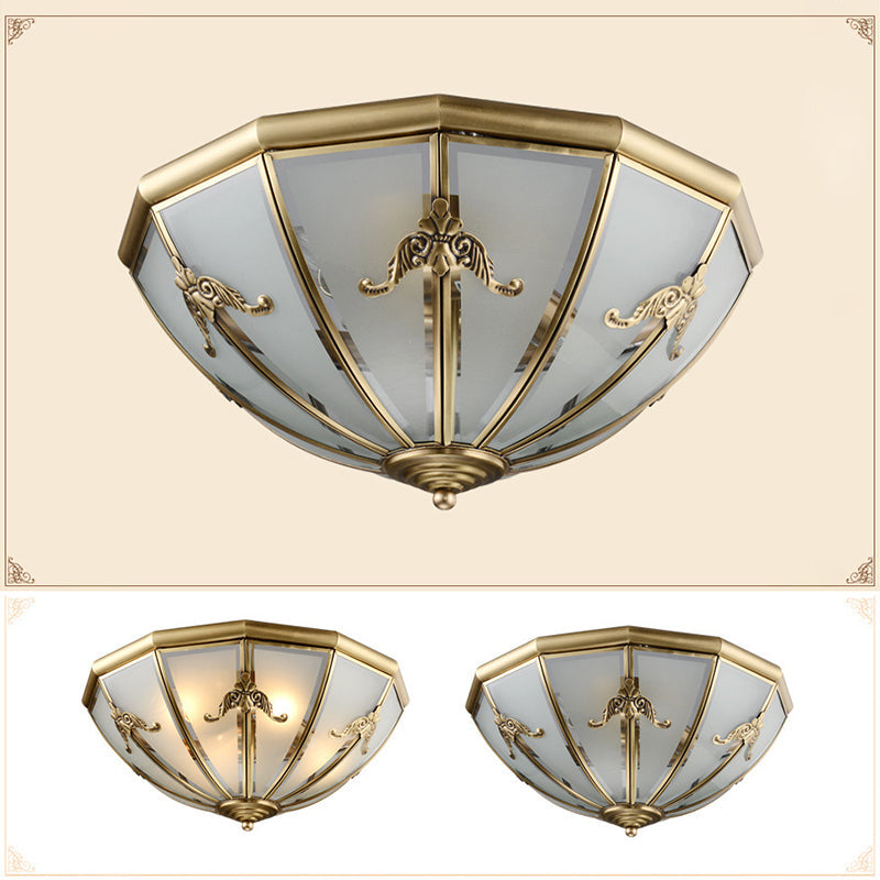 Traditional Inverted Close To Ceiling Lighting Glass Flushmount Lighting in Brass Clearhalo 'Ceiling Lights' 'Close To Ceiling Lights' 'Lighting' 2631152