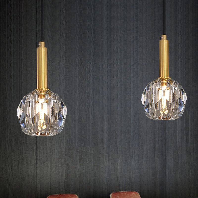 Clear Crystal Faceted Ball Pendant Simple 1-Light Dining Room Hanging Lamp Kit in Gold Clearhalo 'Ceiling Lights' 'Modern Pendants' 'Modern' 'Pendant Lights' 'Pendants' Lighting' 263703