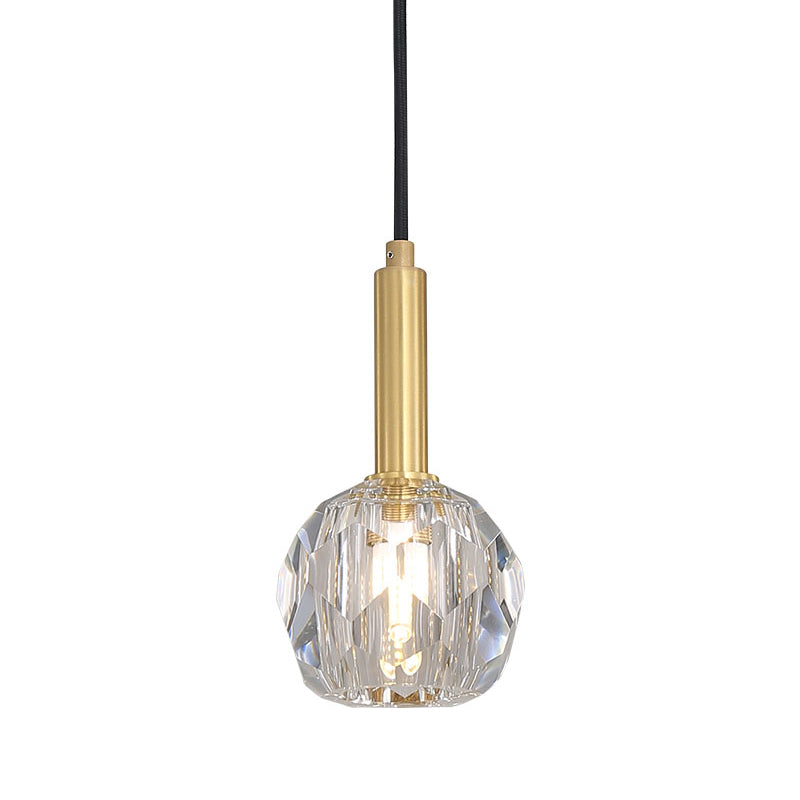 Clear Crystal Faceted Ball Pendant Simple 1-Light Dining Room Hanging Lamp Kit in Gold Clearhalo 'Ceiling Lights' 'Modern Pendants' 'Modern' 'Pendant Lights' 'Pendants' Lighting' 263707