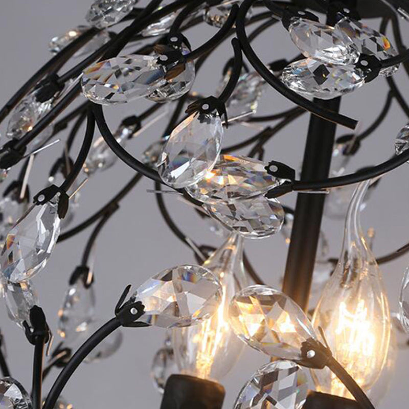 Traditional Floral Sphere Hanging Chandelier 3-Light Black/Bronze Iron Suspension Lamp with Crystal Accent Clearhalo 'Ceiling Lights' 'Chandeliers' 'Modern Chandeliers' 'Modern' Lighting' 263752