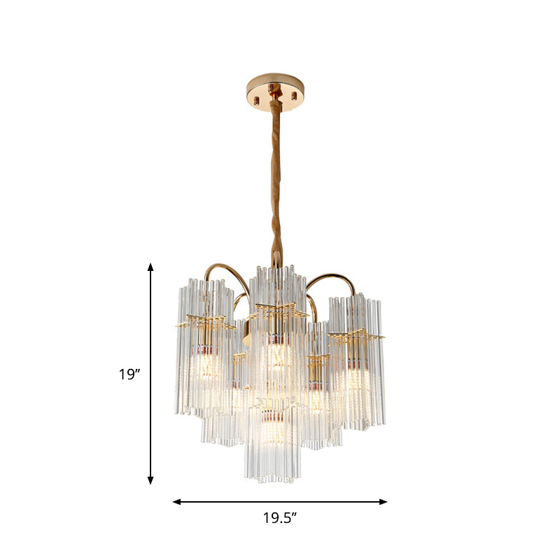 Tiered Cylinder Crystal Chandelier Light Modern 6 Heads Dining Room Ceiling Pendant in Gold Clearhalo 'Ceiling Lights' 'Chandeliers' 'Clear' 'Industrial' 'Modern Chandeliers' 'Modern' 'Tiffany' 'Traditional Chandeliers' Lighting' 263798