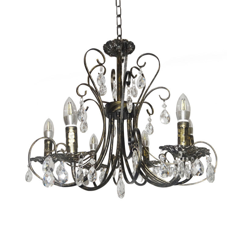 Bronze Curved Candle Chandelier French Style 6 Lights Iron Ceiling Lighting with Crystal Accent Clearhalo 'Ceiling Lights' 'Chandeliers' 'Industrial Chandeliers' 'Industrial' 'Middle Century Chandeliers' 'Tiffany' Lighting' 263817