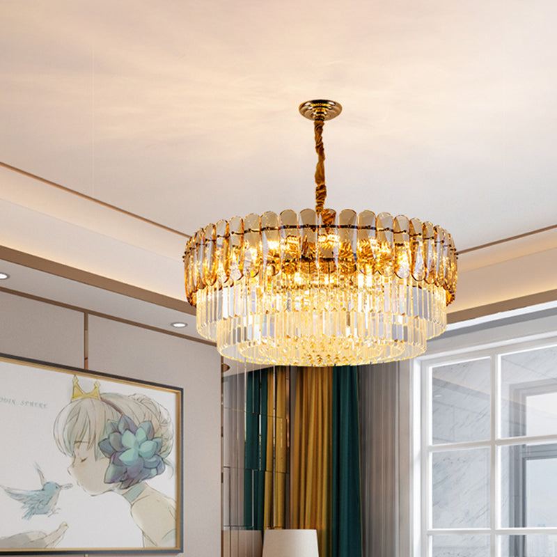 Traditional Tiered Round Chandelier Light Crystal 8-Light Dining Room Hanging Ceiling Light in Gold Clearhalo 'Ceiling Lights' 'Chandeliers' 'Modern Chandeliers' 'Modern' Lighting' 263821