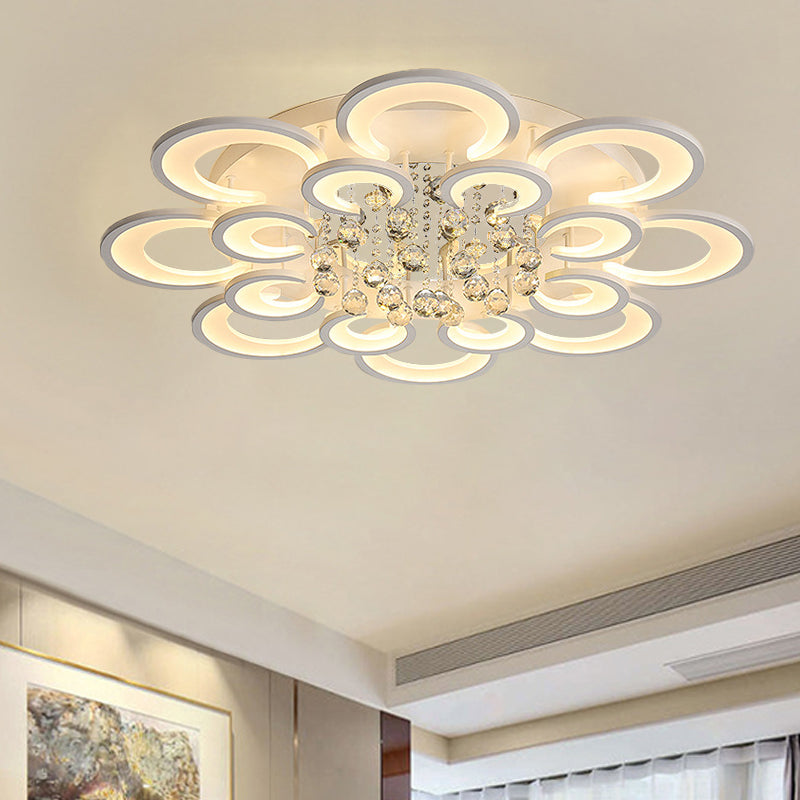 White Floral Semi Flush Lamp Modernist LED Crystal Flushmount Lighting in White/Warm Light White White Clearhalo 'Ceiling Lights' 'Close To Ceiling Lights' 'Close to ceiling' 'Flush mount' Lighting' 263989