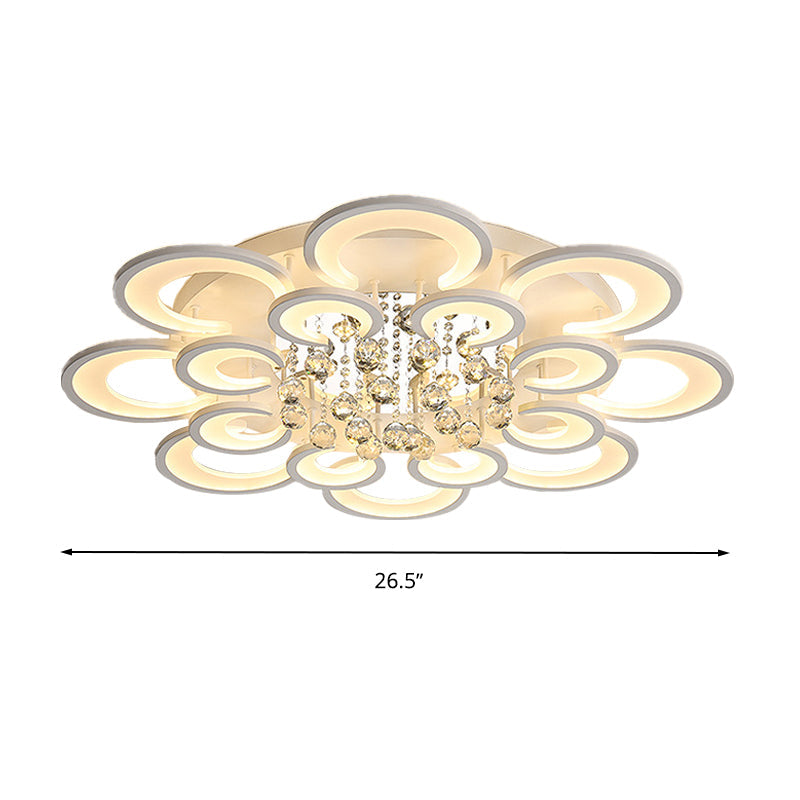 White Floral Semi Flush Lamp Modernist LED Crystal Flushmount Lighting in White/Warm Light Clearhalo 'Ceiling Lights' 'Close To Ceiling Lights' 'Close to ceiling' 'Flush mount' Lighting' 263993