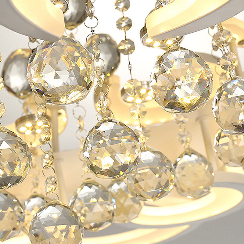 White Floral Semi Flush Lamp Modernist LED Crystal Flushmount Lighting in White/Warm Light Clearhalo 'Ceiling Lights' 'Close To Ceiling Lights' 'Close to ceiling' 'Flush mount' Lighting' 263994