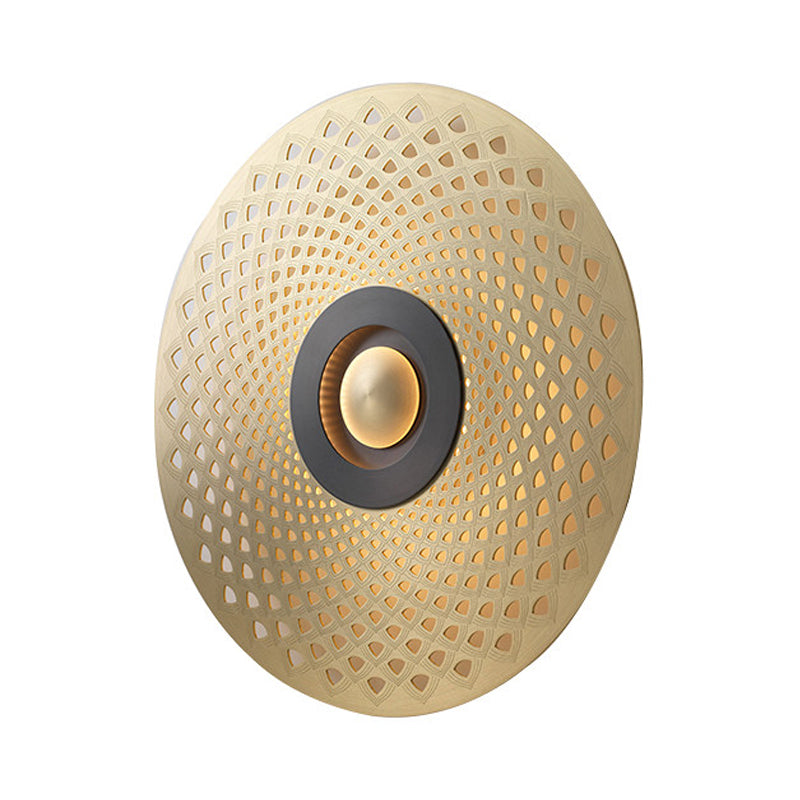 Colonial Round Wall Mounted Lighting LED Metal Flush Mount Wall Sconce in Gold for Bedroom Clearhalo 'Wall Lamps & Sconces' 'Wall Lights' Lighting' 264046