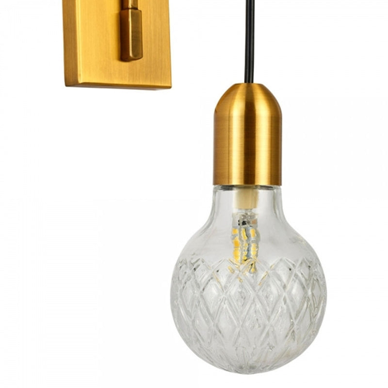 Single Exposed Bulb Wall Mounted Light Simple Clear Lattice Glass Wall Sconce with Gold Metal Backplate Clearhalo 'Wall Lamps & Sconces' 'Wall Lights' Lighting' 264064