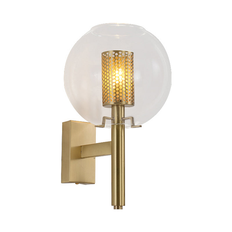 1 Head Brass Wall Sconce Minimal Gold Finish Cylindrical Mesh Wall Mounted Light Clearhalo 'Wall Lamps & Sconces' 'Wall Lights' Lighting' 264078