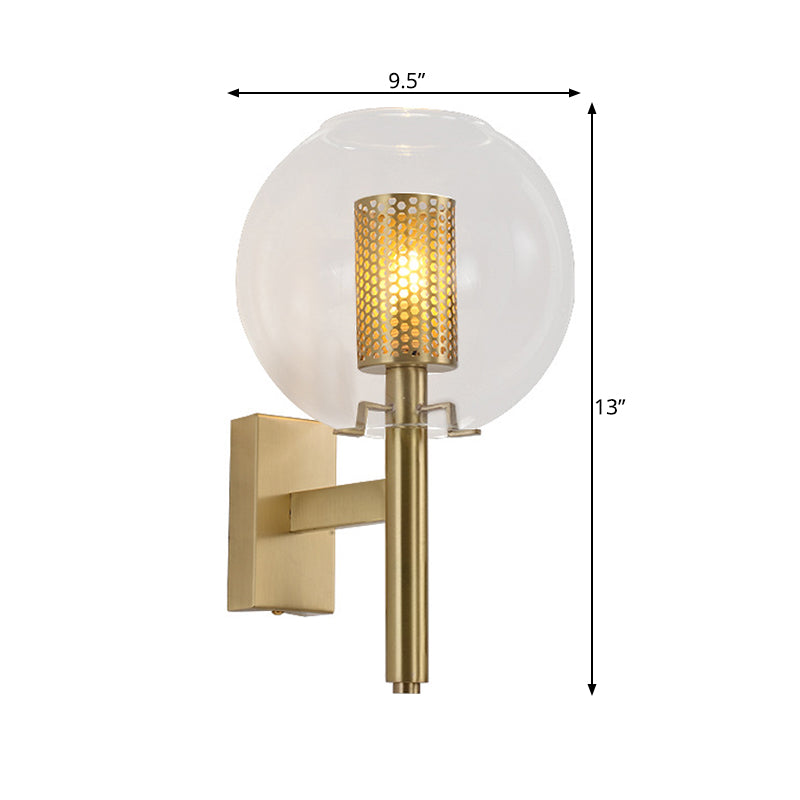 1 Head Brass Wall Sconce Minimal Gold Finish Cylindrical Mesh Wall Mounted Light Clearhalo 'Wall Lamps & Sconces' 'Wall Lights' Lighting' 264079