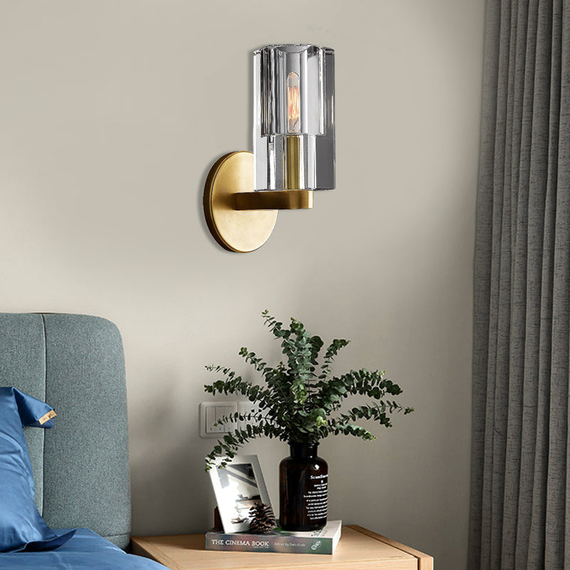 Faceted Clear Crystal Wall Lighting Minimalist 1 Light Gold Armed Sconce Light Fixture Clearhalo 'Wall Lamps & Sconces' 'Wall Lights' Lighting' 264112