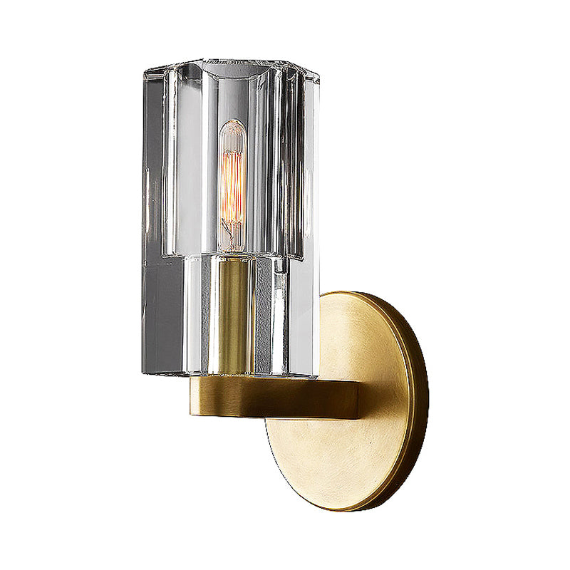 Faceted Clear Crystal Wall Lighting Minimalist 1 Light Gold Armed Sconce Light Fixture Clearhalo 'Wall Lamps & Sconces' 'Wall Lights' Lighting' 264113