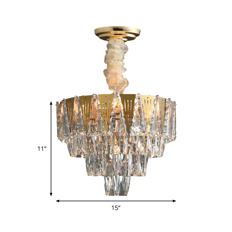 Triangle Chandelier Modernism Metallic 7-Light Gold Hanging Ceiling Light with Crystal Icicle Clearhalo 'Ceiling Lights' 'Chandeliers' Lighting' options 264449