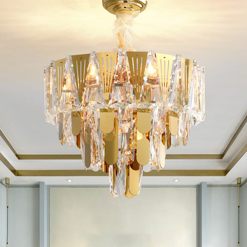 Triangle Chandelier Modernism Metallic 7-Light Gold Hanging Ceiling Light with Crystal Icicle Clearhalo 'Ceiling Lights' 'Chandeliers' Lighting' options 264450