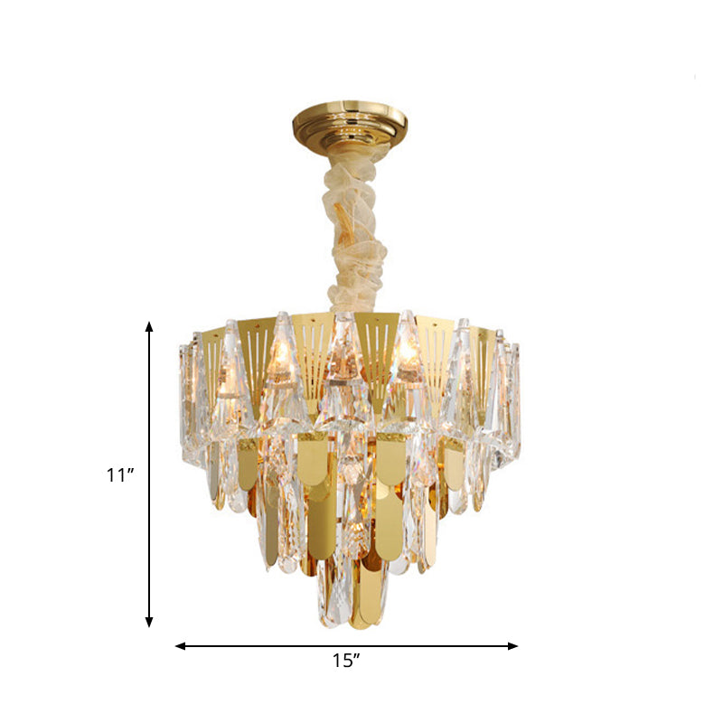 Triangle Chandelier Modernism Metallic 7-Light Gold Hanging Ceiling Light with Crystal Icicle Clearhalo 'Ceiling Lights' 'Chandeliers' Lighting' options 264454