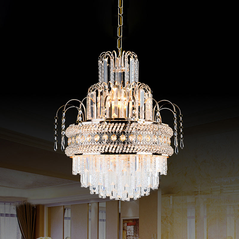 Victorian Style Tiered Crystal Chandelier 9-Light Golden Ceiling Pendant Fixture Clearhalo 'Ceiling Lights' 'Chandeliers' 'Modern Chandeliers' 'Modern' Lighting' 264529