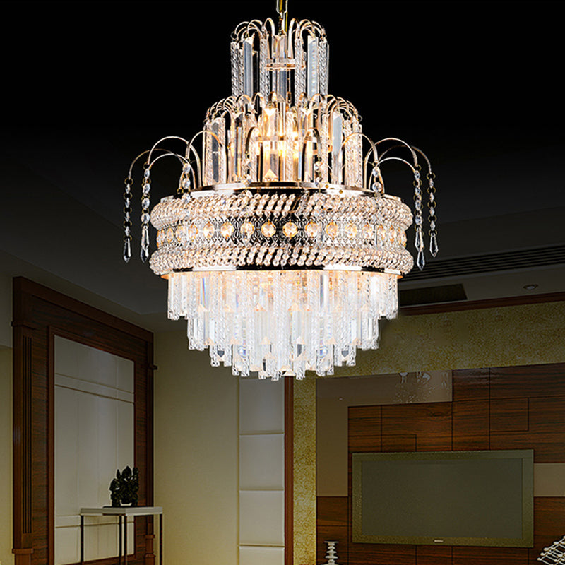 Victorian Style Tiered Crystal Chandelier 9-Light Golden Ceiling Pendant Fixture Gold Clearhalo 'Ceiling Lights' 'Chandeliers' 'Modern Chandeliers' 'Modern' Lighting' 264530