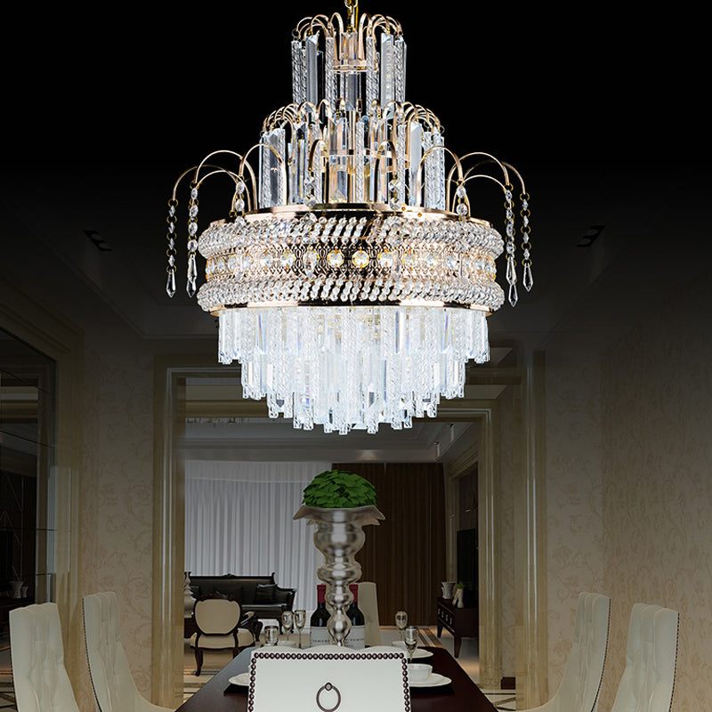 Victorian Style Tiered Crystal Chandelier 9-Light Golden Ceiling Pendant Fixture Clearhalo 'Ceiling Lights' 'Chandeliers' 'Modern Chandeliers' 'Modern' Lighting' 264531