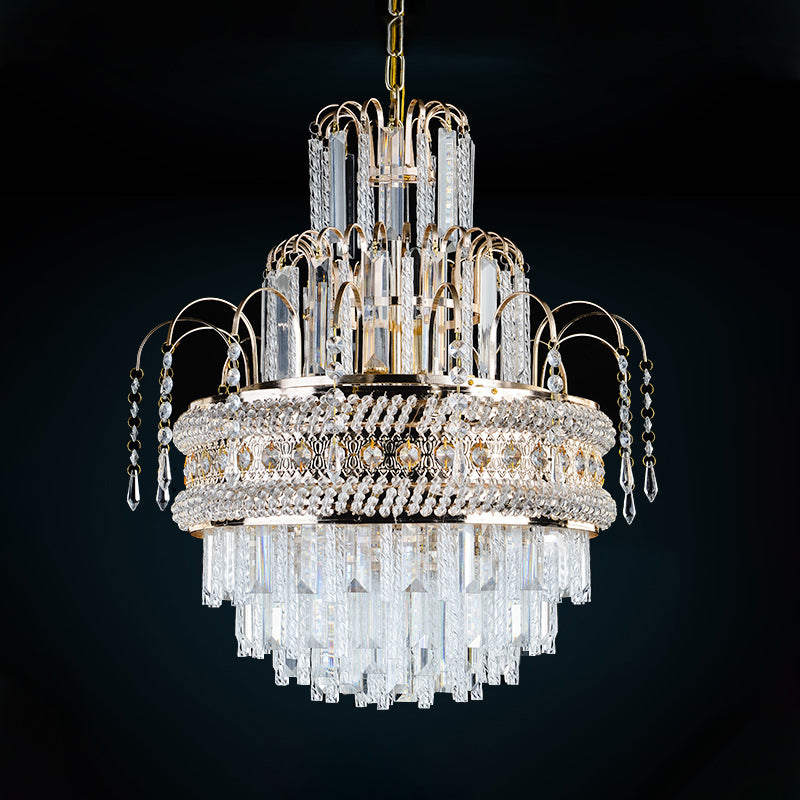 Victorian Style Tiered Crystal Chandelier 9-Light Golden Ceiling Pendant Fixture Clearhalo 'Ceiling Lights' 'Chandeliers' 'Modern Chandeliers' 'Modern' Lighting' 264532