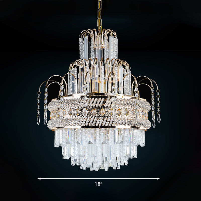 Victorian Style Tiered Crystal Chandelier 9-Light Golden Ceiling Pendant Fixture Clearhalo 'Ceiling Lights' 'Chandeliers' 'Modern Chandeliers' 'Modern' Lighting' 264533