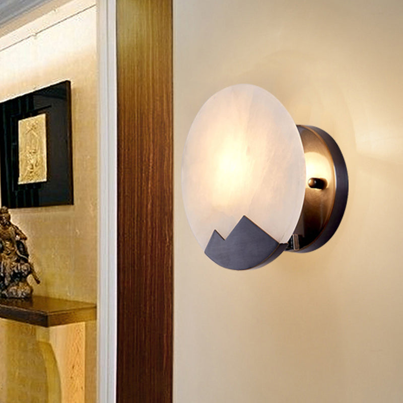 Marble Black Sconce Light Circular Single Head Colonial Flush Mount Wall Light for Study, 8