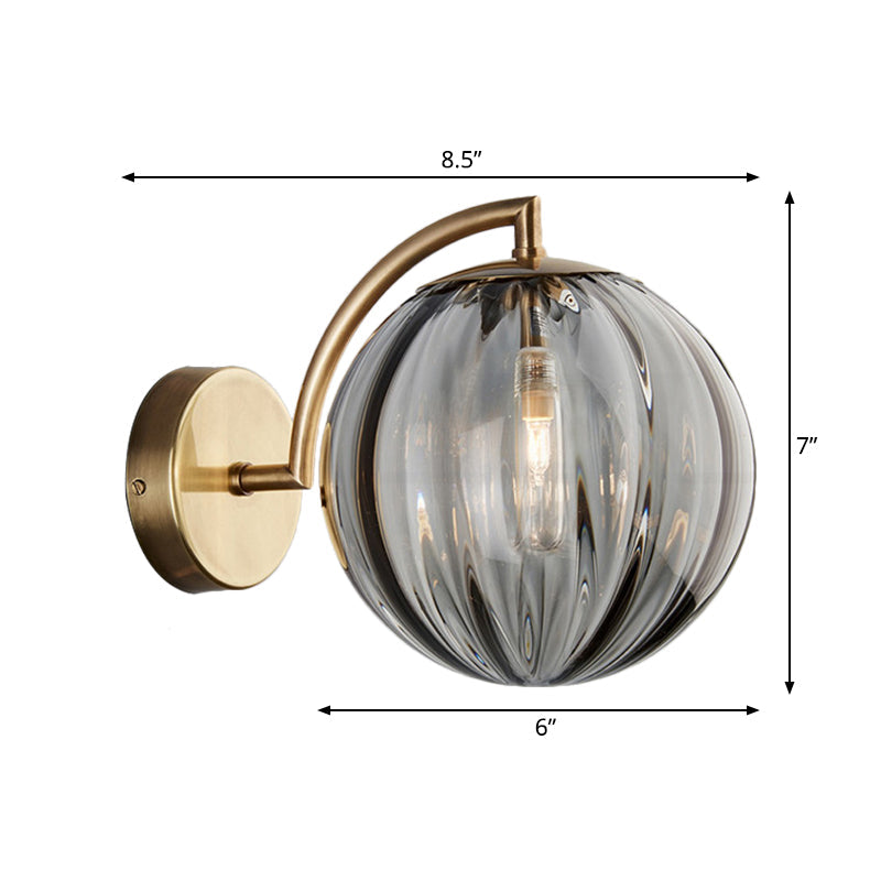 Globe Smoke Gray/Amber/Blue Water Glass Sconce Colonialism 1 Bulb Living Room Wall Light Fixture Clearhalo 'Wall Lamps & Sconces' 'Wall Lights' Lighting' 264649