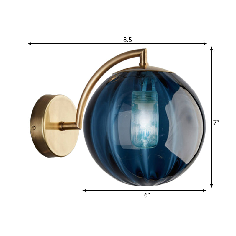 Globe Smoke Gray/Amber/Blue Water Glass Sconce Colonialism 1 Bulb Living Room Wall Light Fixture Clearhalo 'Wall Lamps & Sconces' 'Wall Lights' Lighting' 264654