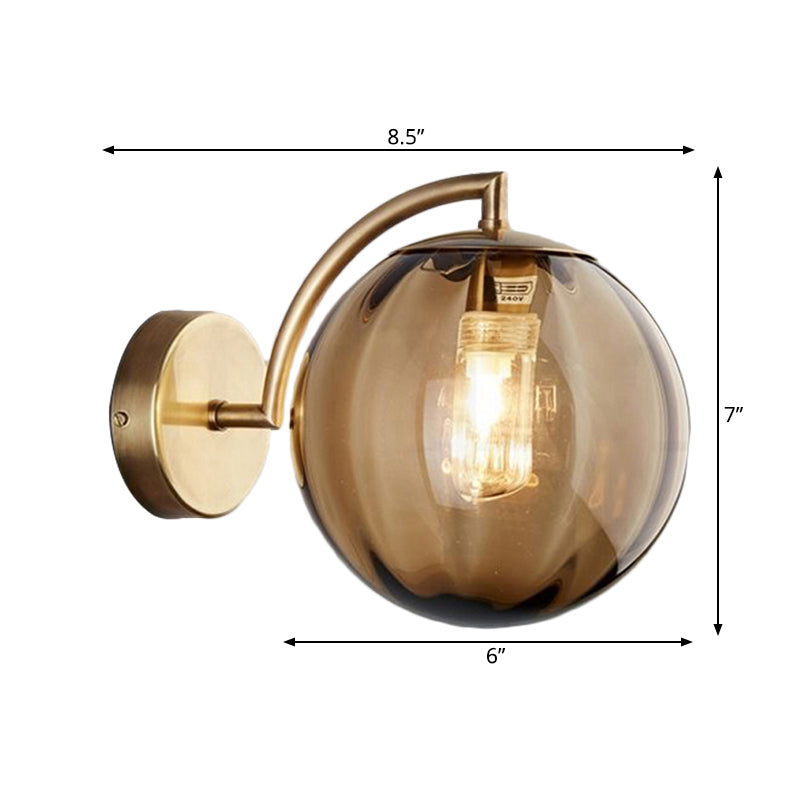 Globe Smoke Gray/Amber/Blue Water Glass Sconce Colonialism 1 Bulb Living Room Wall Light Fixture Clearhalo 'Wall Lamps & Sconces' 'Wall Lights' Lighting' 264659